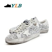 2016 New Italian Deluxe Brand,Original Box Sequined Cloth Golden Goose White Superstar,Fashion Women Men Low Cut Gray Shoes