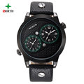 Sport Watches Men Fashion Dual Time Design Male Wristwatch 2017 Casual Leather Waterproof Outdoor Round Analog