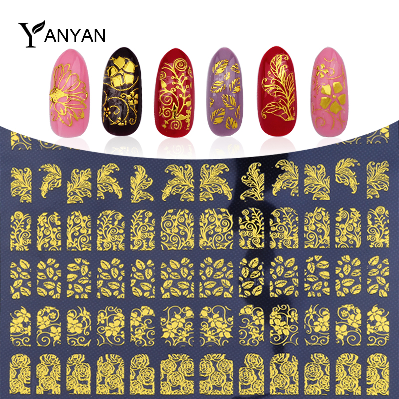 Image of New Gold 3D Nail Stickers,108pcs/sheet Metallic Adesivos Mix Designs Flowers Nail Decal,Beauty Creative Nail Art Decoration