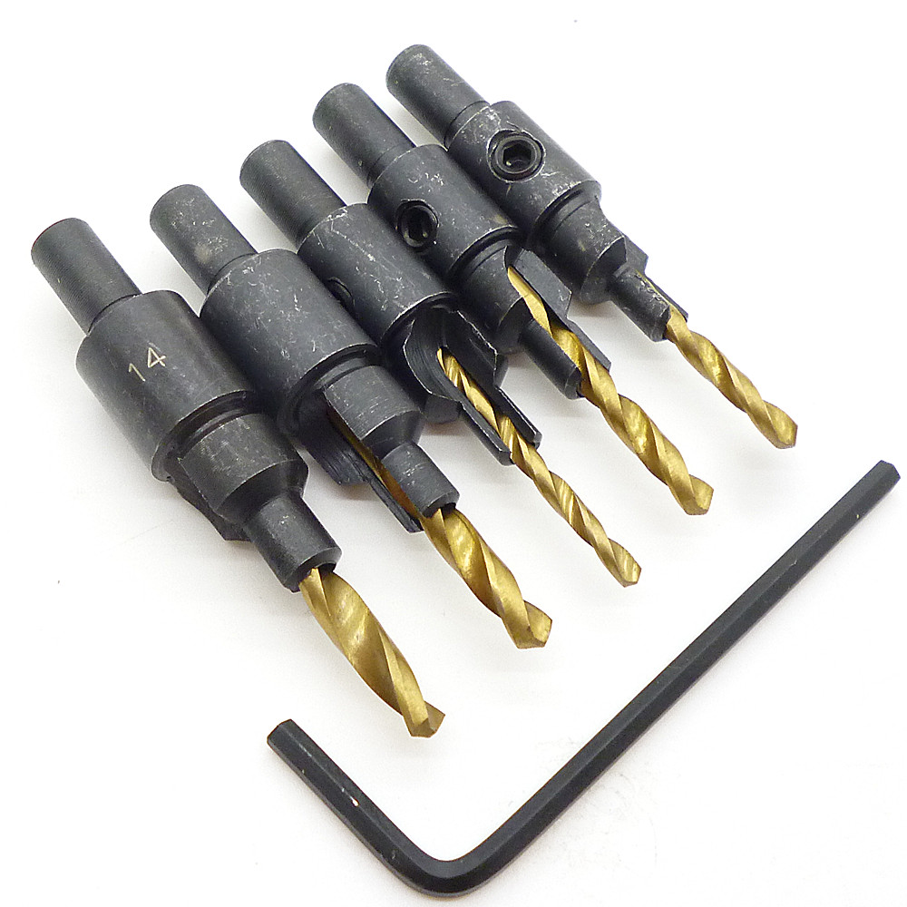 5Pc 1/4 Round shank Countersink Drill Bit Counter Bore Drill Wood Hole