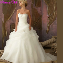 Vestido novia бесплатная доставка бальное платье без бретелек из бисера Ruched органзы юбка корсет лиф дешевые свадебное платье