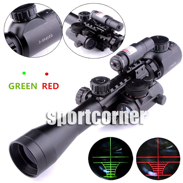 Optics Rifle 3-9X40 Illuminated Hunting RedGreen Laser Riflescope with Holographic Dot Sight Combo Airsoft Gun Weapon Sight
