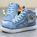 MIVNSKVE 2017 washed denim New arrival white height increasing women s high heel platform canvas shoes