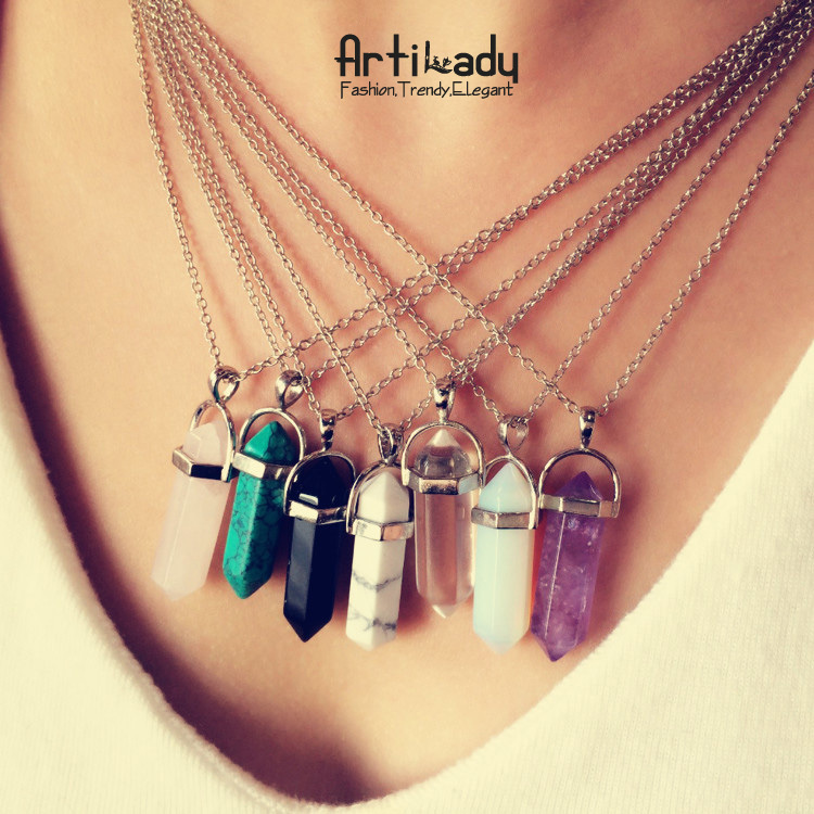 Image of Artilady multi color quartz necklaces Pendant Necklace chain crystal necklace women jewelry accessories