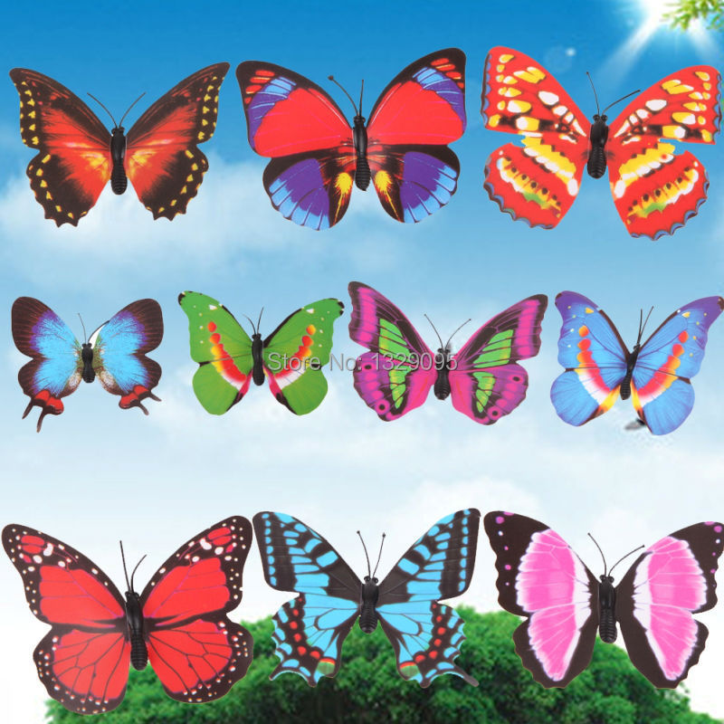 Free shipping 20Pcs Colorful Butterfly Garden Ornament Flowerpot Decor Butterfly w/ Stick FCI#