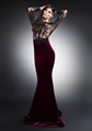 Elegant Long Sleeve Red Evening Dresses 2015 Sheer Lace Long Train Evening Gowns Evening Wear Mermaid