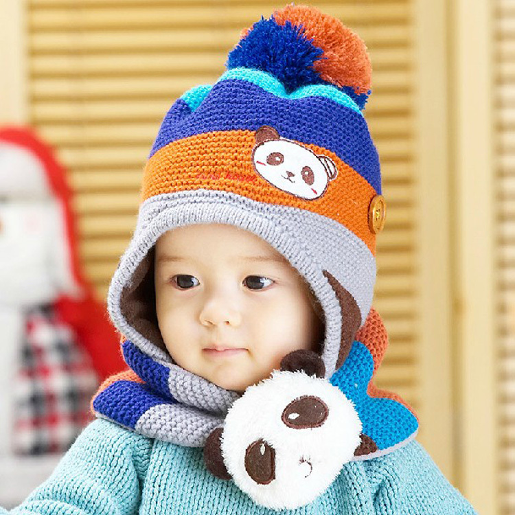 Baby & kids bone panda knitting wool + fleece winter warm ...