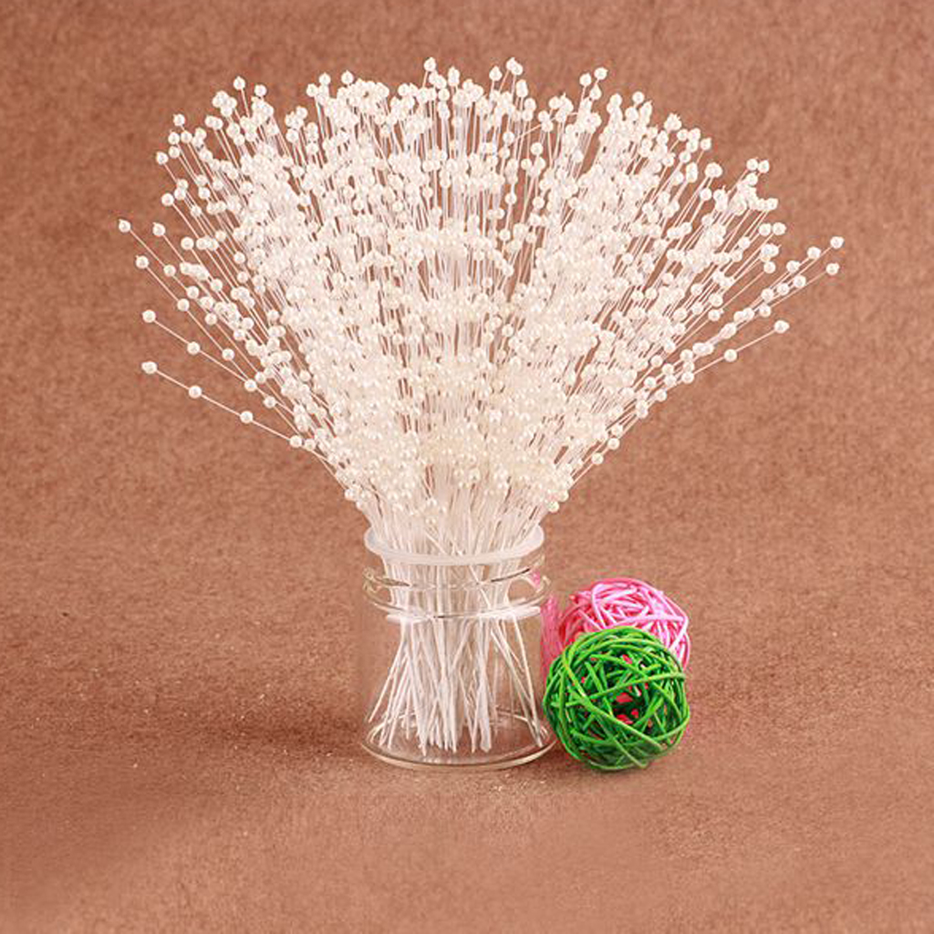 CRAFT/WEDDING/BOUQUETS/CORSAGES PEARL BEADS ON GOLD WIRE 2 x BUNCHES =12 Stems 