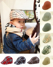 Free Shipping 2016 Spring and Autumn Kids Fashion Berets Plaid Hats For Baby Boy And Girl Hat And Cap 9 Colors Baby Berets Hats