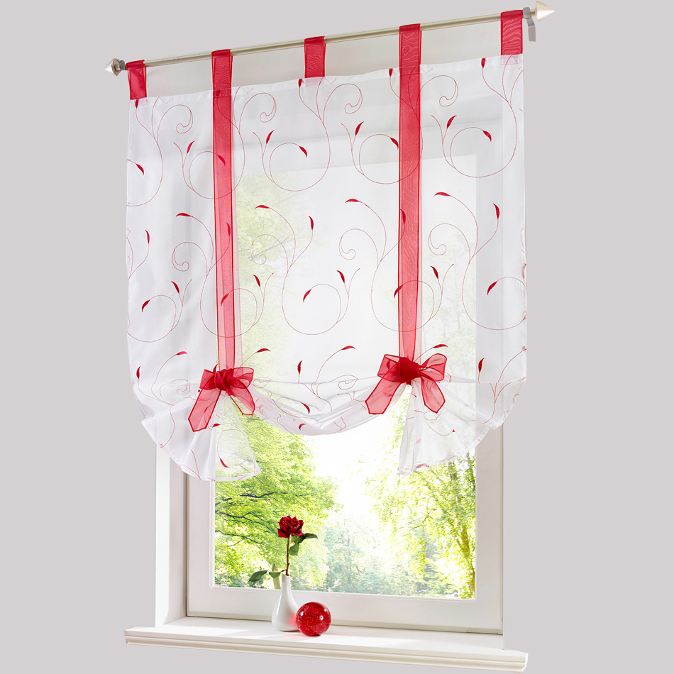 Image of Roman shade European embroidery style tie up window curtain kitchen curtain voile sheer tab top window brand curtains cortinas