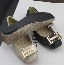 Spring summer new Women Flats Metal decoration bowknot Square head Large size 35-42 flat shoes