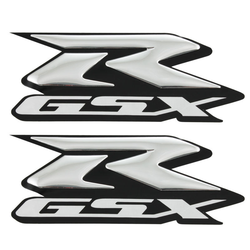 2X Silver With White GSXR Decals Stickers For Suzuki 600 750 1000 Emblem De...
