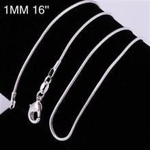 1MM 16″-24″ / free shipping 925 stamped silver plated necklace,silvers snake chain necklace,wholesale fashion chain necklace