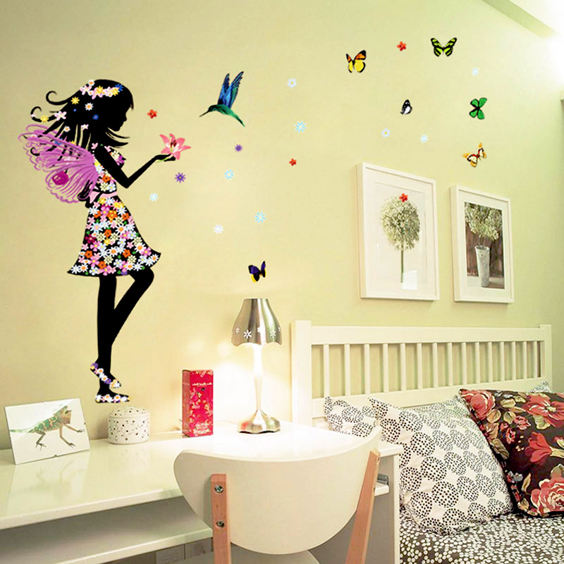 Image of Beautiful Butterfly Elf Arts Wall Sticker For Kids Rooms Home Decor Backdrop Wall