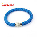 High Quality 1PC Wristband Magnetic Rhinestone Buckle Leather Wrap Bracelets Bangles June