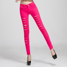 LAST 6 PIECE, BIG DISCOUNT, Women’s Pencil Pants 2016 Summer Trousers Ripped Hole Pants for Women Slim Ladies Jean Female JZ1A