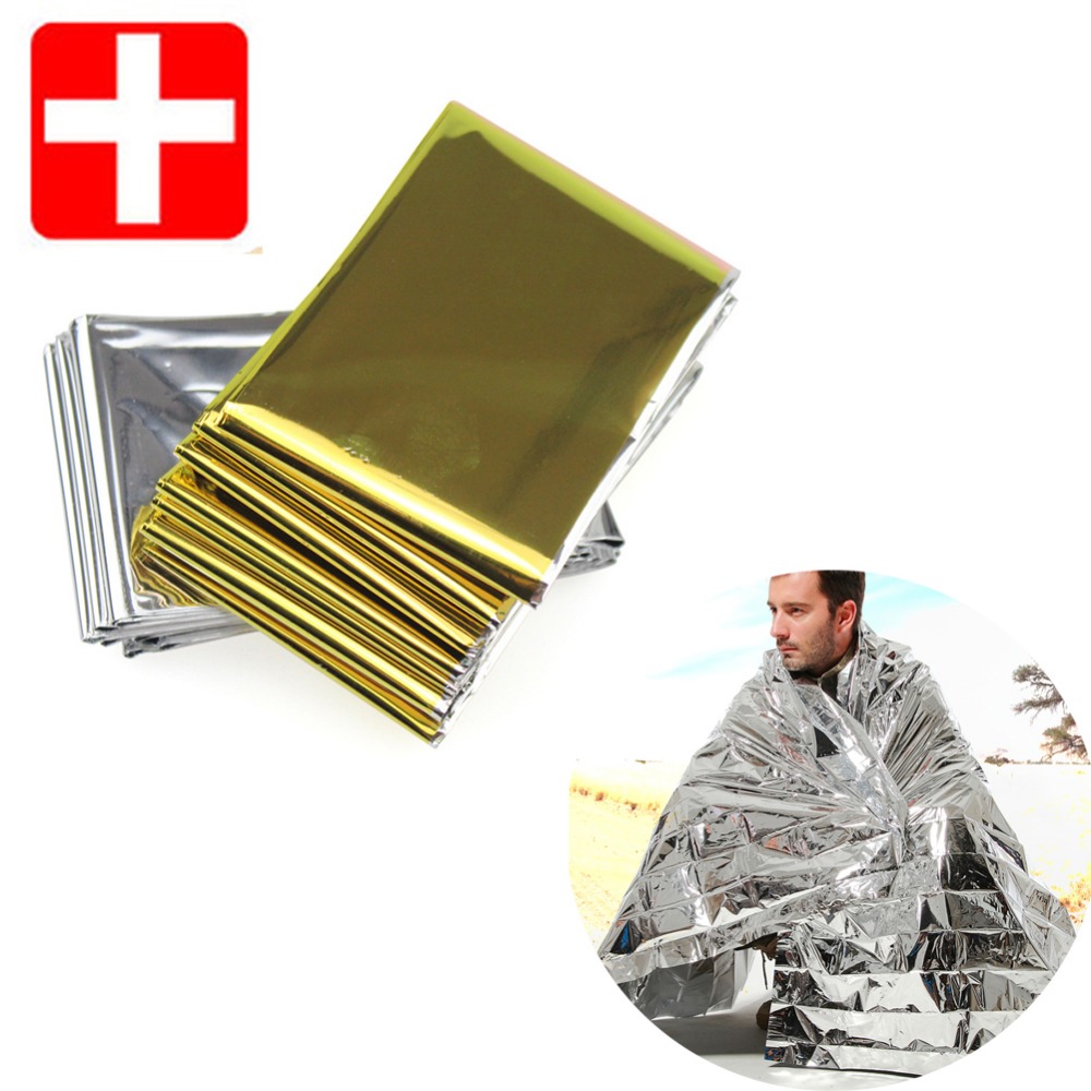 Image of Camping Portable Emergency Blanket First Aid Survival Rescue Curtain Tent Tools Outdoor Hiking Kits Silver Golden 210*130cm 50g