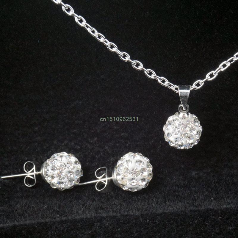 Image of Hot 2016 crystal jewelry set 10 mm shamballa ball stud Earrings + crystal pendant sets 9 colours silver plated No. 925