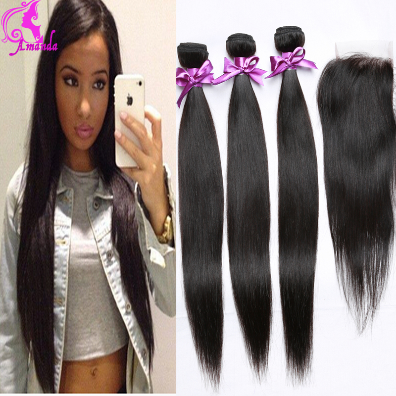 Image of 8A Brazilian Virgin Hair Straight With Lace Closure 3 Bundles With Closure Human Hair Weave Peerless Virgin Hair Aliexpress Uk
