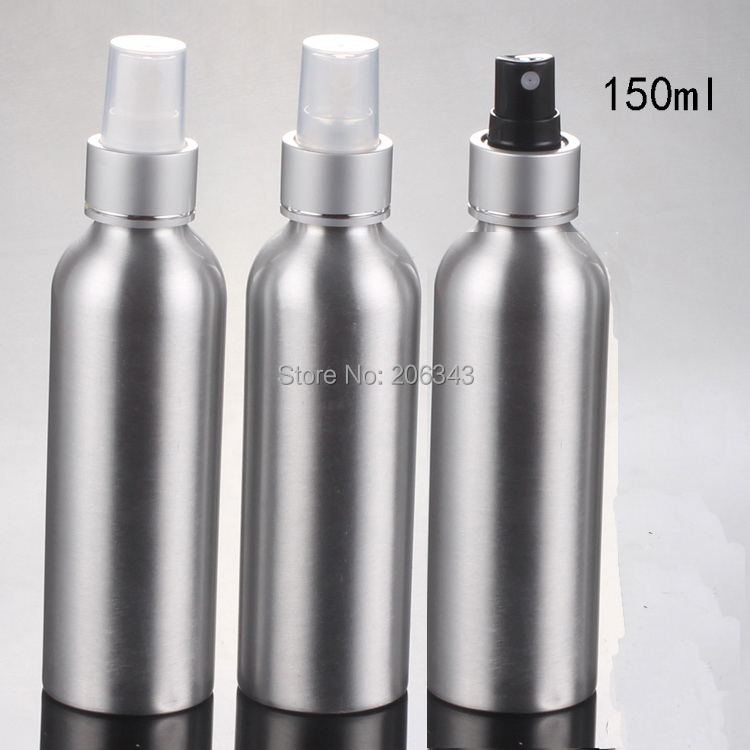100pcs 150ml Aluminium bottle metal bottle with  silver collar white/black/transparent  mist sprayer pump