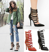Women Pumps European New Style Booties Ladies Sexy Hollow Cross Lace Up Fine With Nightclubs High Heels Shoes Female