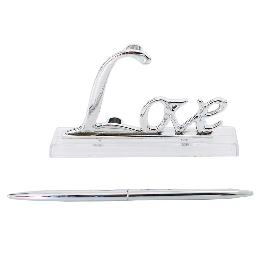 Description Picture 3 of itemWedding Reception Party Silver Guest Book Signing Pen w/ Love Sign Pen Stand Table Decor
