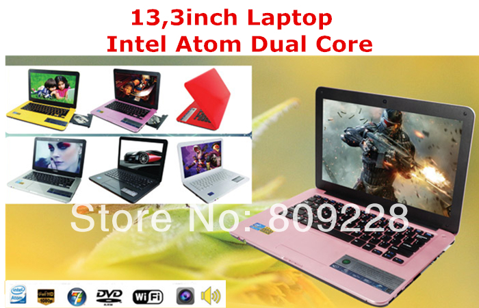 Free DHL Shipment 13 3inch Intel Atom D2500 1G DDR3 RAM 160G HDD Laptop with DVD