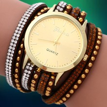 New 2015 Fashion Dress Wristwatches Geneva DIY Korea Cashmere Quartz Watch Women Rhinestone Gold Plated Bracelets