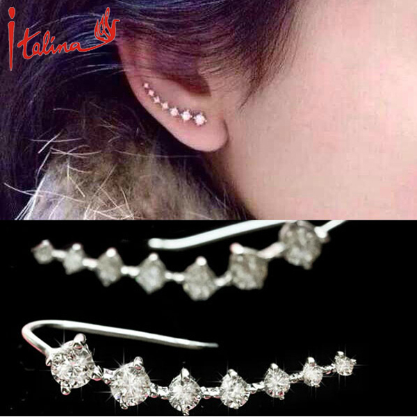 Image of 2016 Italina CZ Diamonds Ear Hook Stud Earrings For women 925 sterling silver Jewelry Brincos Pendientes Boucle d'oreille bijoux