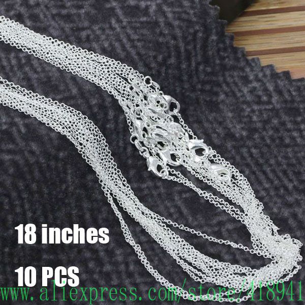 10PCS C001 Wholesale silver plated 1mm Chain Necklace18 New Fashion Jewelry Fit DIY Pendant Charm Free