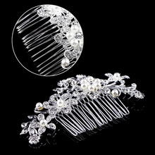 New Arrival 2015 Plated Stunning Sparkling Crystal Pearls Bridal Wedding Flower Silver Hair Comb Wholesale