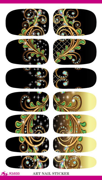 Image of K5633 Water Transfer Nail Foil Sticker Black Dream Peacock Feathers Nail Wraps Sticker Elegant 3D Manicure Decor Tools Decals