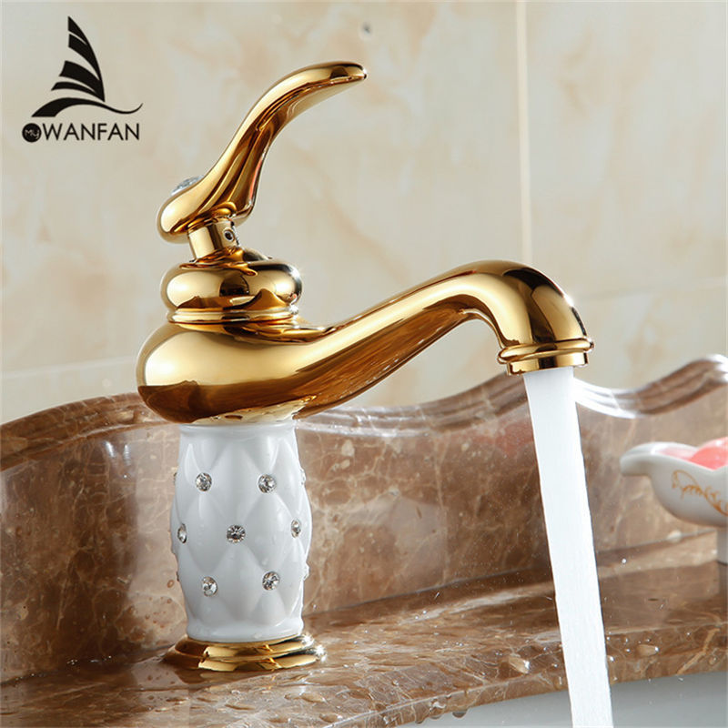 Free Shipping bathroom basin gold faucet ,Brass with Diamond/crystal body tap New Luxury Single Handle hot and cold tap 7301K