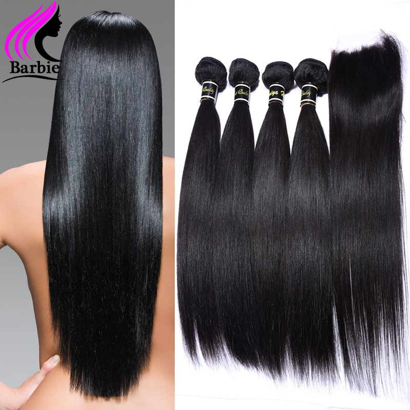 Image of Peruvian Virgin Hair Straight With Closure Peruvian Straight Hair Lace Closure 4 Bundles With Closure Human Hair With Closure