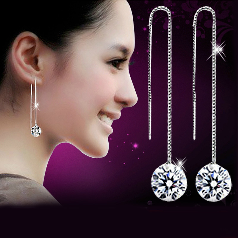 Silver plated ear wire earrings female models fashion cute crystal jewelry super flash retro jewelry