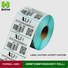 45mmx20mm 800pcs one roll sticker labels quality thermal printer blank paper can be customized logo self adhesive printing papel