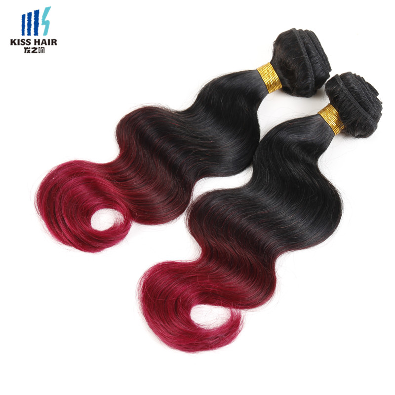 2 Bundle 12-26inch Ombre Human Hair T1b/99j/burgundy Peruvian Body Wave Ombre Weave Kisshair Fashion 3 tone Colored Virgin Hair