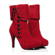 New Winter Plush Ankle Women Boots Zipper Button High Heel Girl’s Wedding boots shoes woman botas mujer Black White UK Size H77