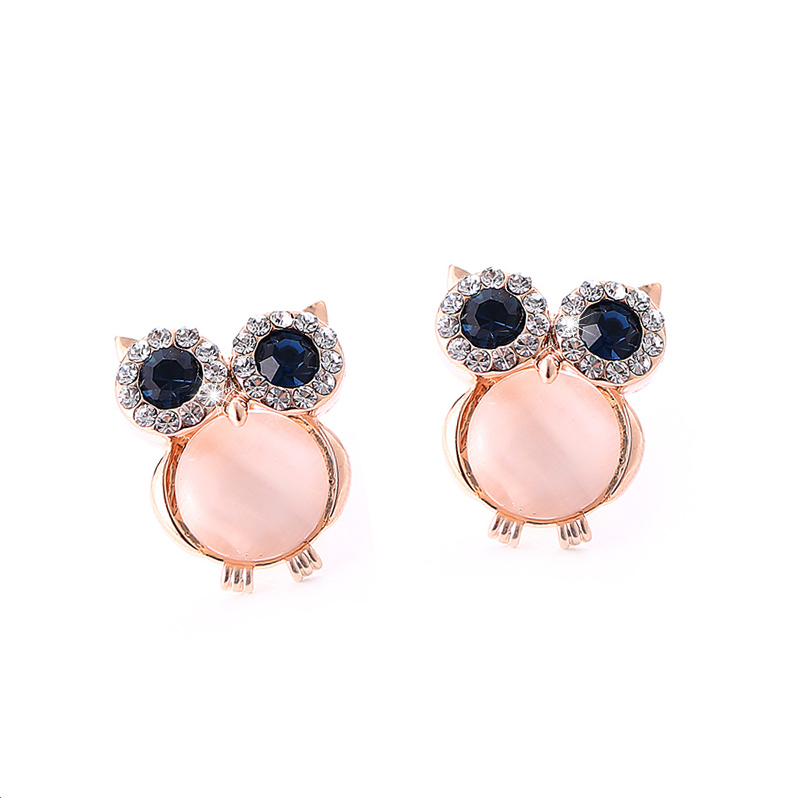 Image of New Design Owl Earrings Zinc Alloy Opal Black Gun Plated And Gold Plated Stud Earrings For Women Fashion Brand Earring Jewelry