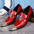 Christia Bella Fashion Genuine Leather Men Shoes Pointed Toe Business Formal Men Dress Shoes Red Wedding