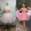 Prom Dresses Short 2017 Prom Gown 3d Flowers Pink Puffy Prom Dresses Fast Shipping Ball Gowns