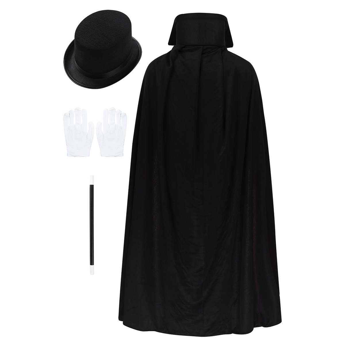 iEFiEL Magician Costume Kids Boys Girls Role Play Halloween Cosplay Fancy Dress Accessories Cape Hat Magic Wand Gloves 