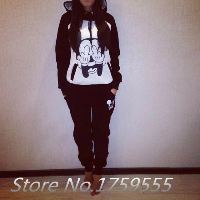 2015-New-Autumn-and-Winter-Fashion-Clothing-Set-Women-Casual-Hooded-Sweatshirt-Mickey-Sport-Suit-Female