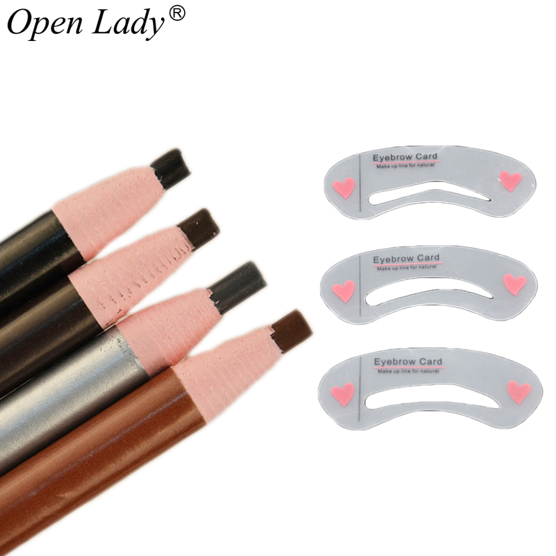 Image of 3 PCS Eyebrow Shaping Stencils Grooming Kit Makeup Tools + 1 PCS Eye Brow Pencil Brush Wonderful Gift