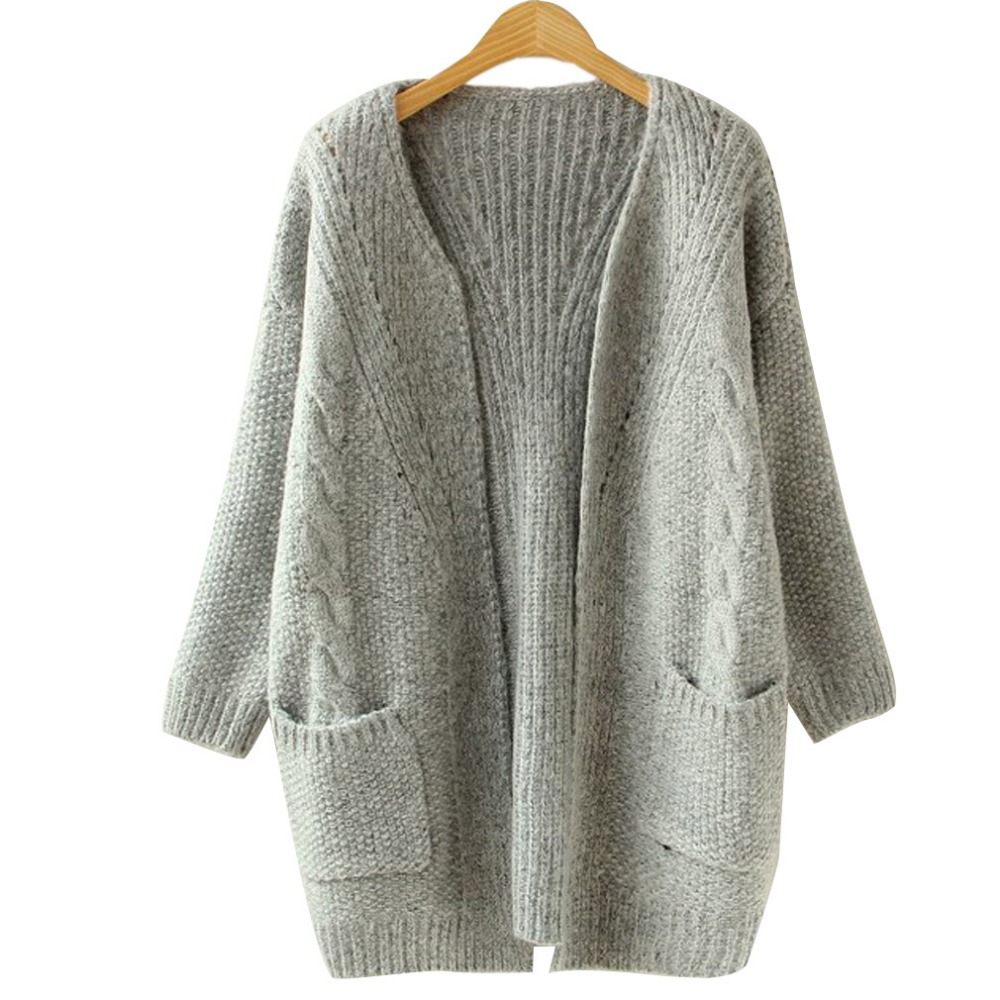2016 Autumn Korean Version Solid Color Pocket Loose Sweater Female Long Sweater Cardigan Sweater