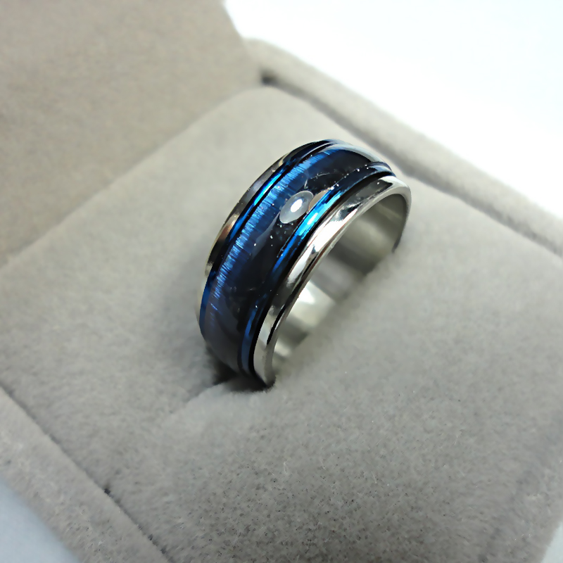 Image of 2016 Hot Sale New Fashion Jewelry top Blue Cat-eye Enamel men women Rotation Stainless steel wedding Ring women mens rings LR221
