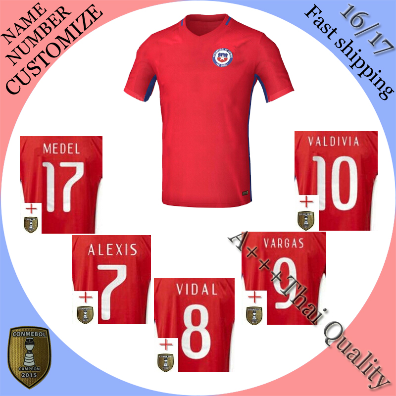 Image of NEW! Chile Camiseta 16/17 Soccer Jerseys 2016 2017 SANCHEZ VALDIVIA MEDEL VIDAL home red football T-shirt Football Chile Jerseys