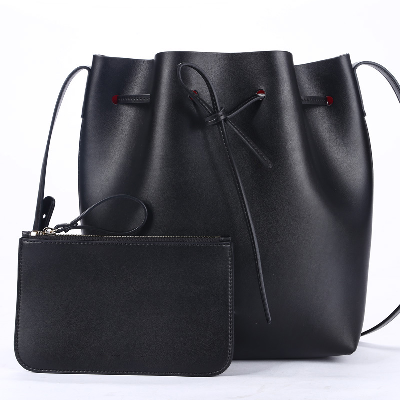Image of 2016 Mansur Gavriel Drawstring Crossbody Bucket Bag Women Synthetic Leather Handbag Shoulder Bag with Logo Print Wholesale