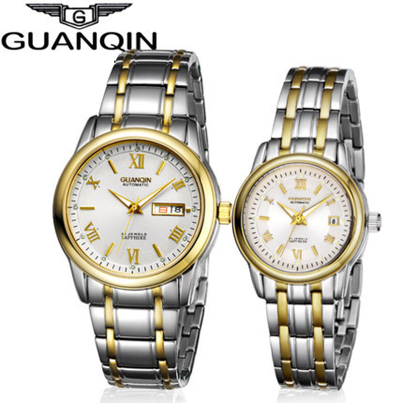 Origianl GUANQIN 2015 Top Brand Luxury New Fashion Automatic Mechanical Lovers Watches Waterproof Dress Men Women Wristwatches