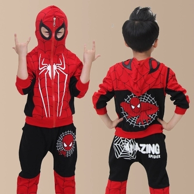 Hot Sale Children's Clothing Autumn Set Child Male Spider Man Sweatshirt Child Sportswear Zipper Hood Spiderman Cartoon Kid Set